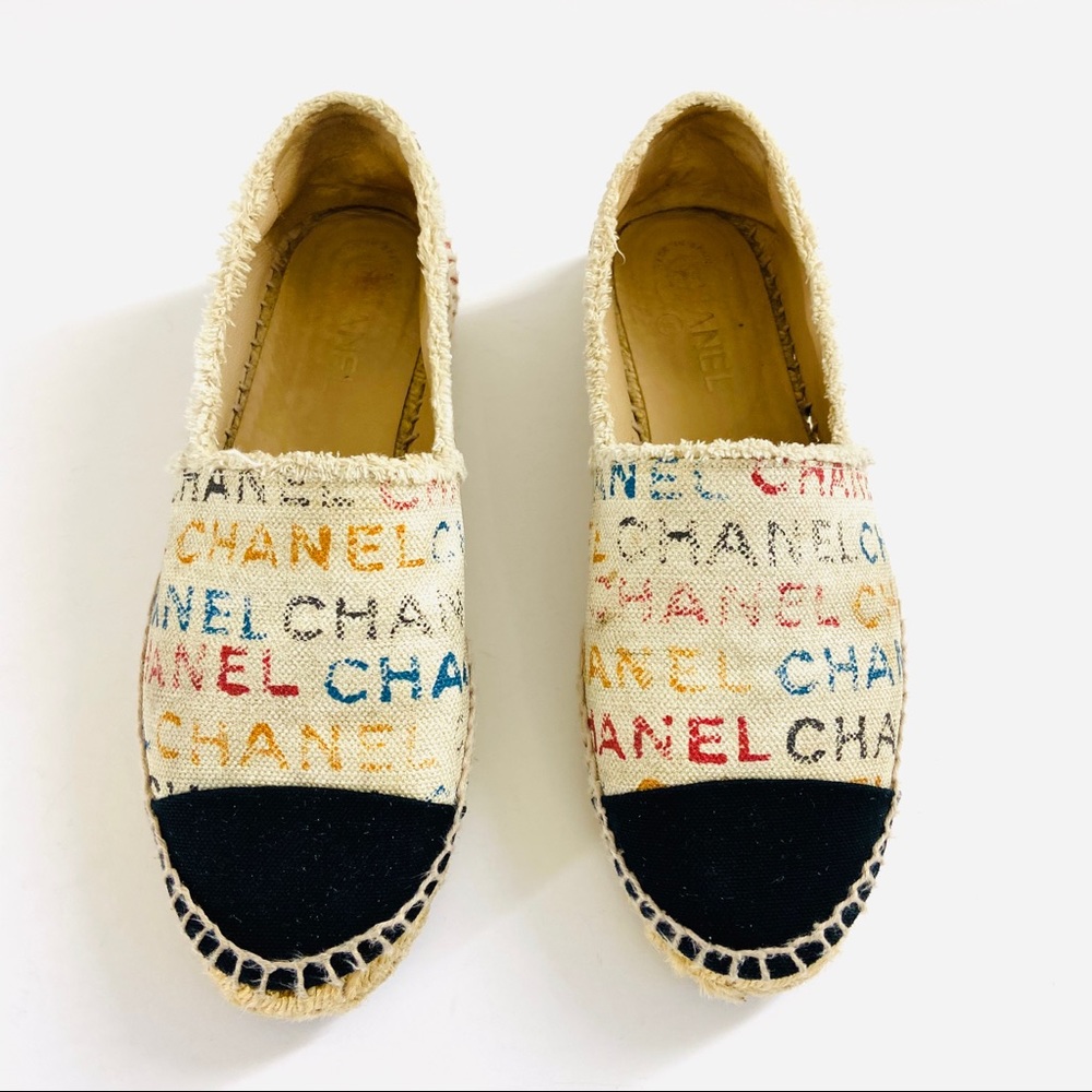 Chanel Beige Logo Graffiti Canvas Espadrilles